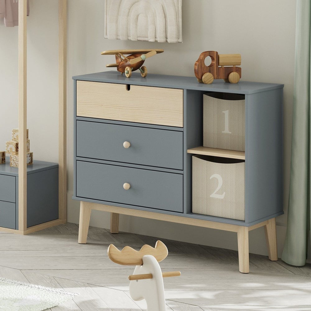 Kommode mit 3 Schubladen und 2 Fächer L90 cm - Grün - Maisons Du