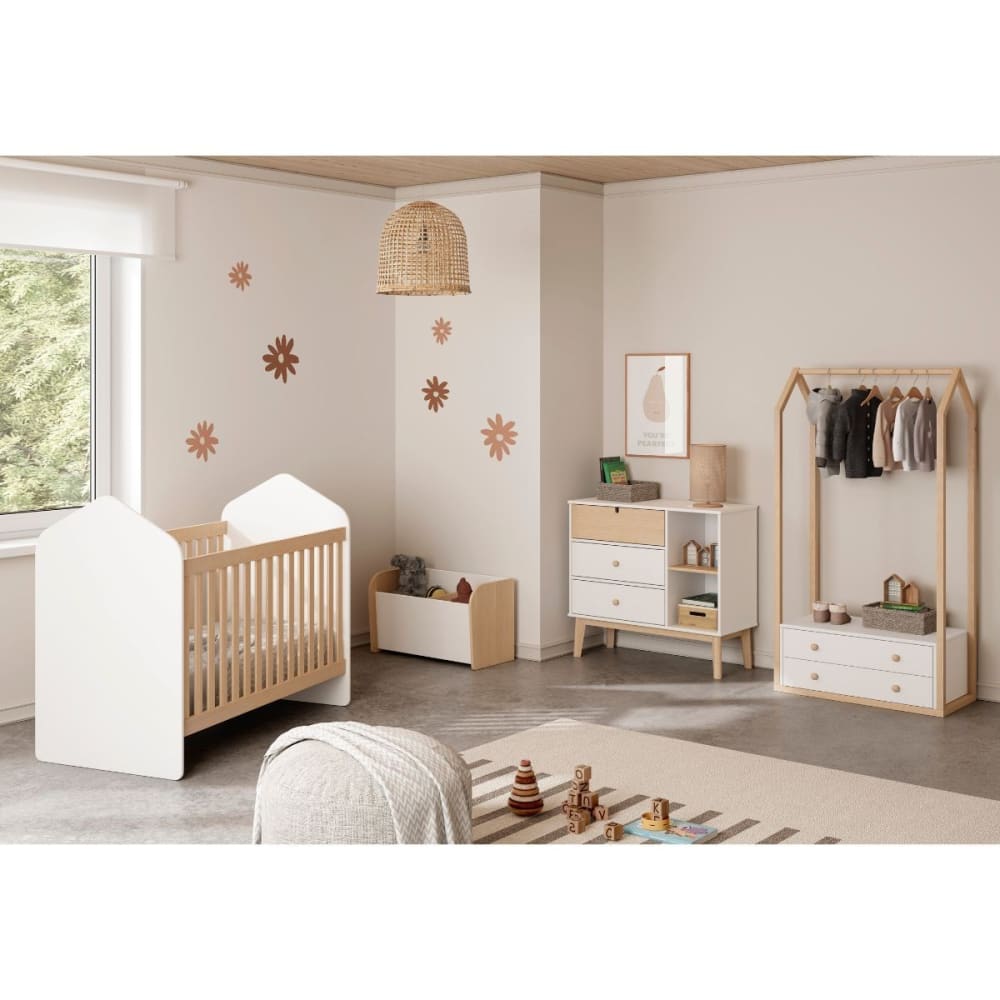 Kommode mit 3 Schubladen und 2 Fächer L90 cm - Weiß - Maisons Du