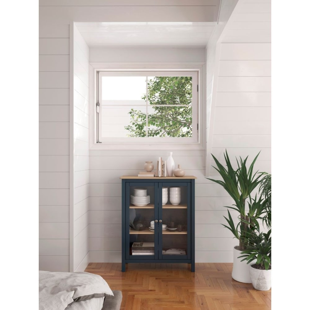 Vitrine 2 portes avec 2 étagères - l90 cm - bleu - Maisons du Monde
