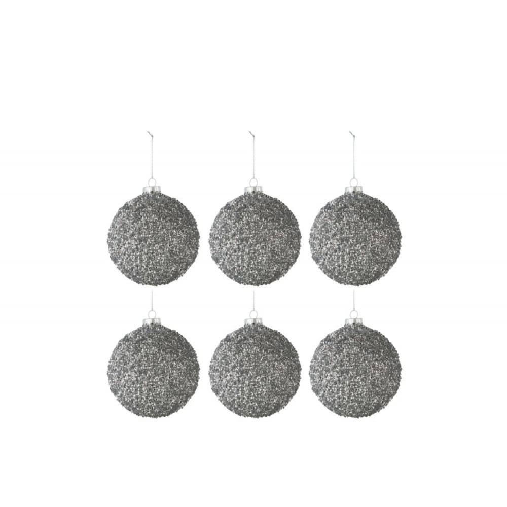 Caja de 6 bolas de navidad de vidrio gris 8x8x8 cm