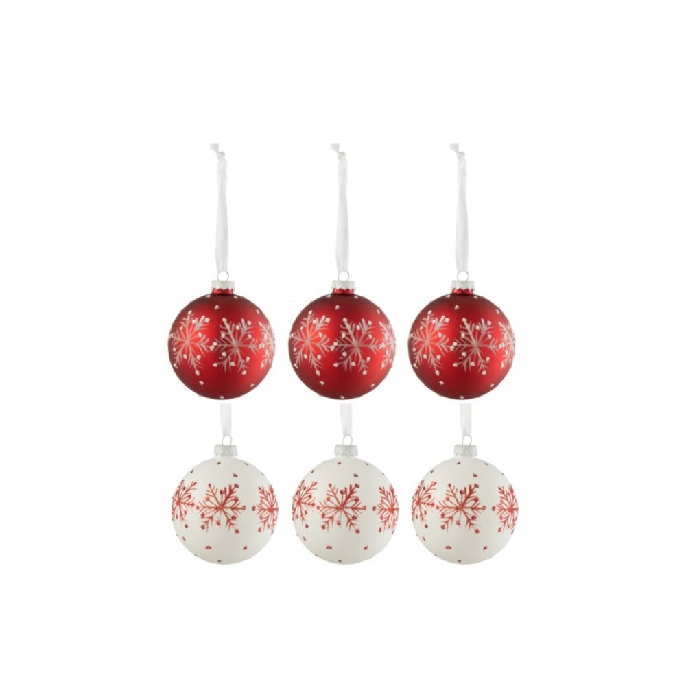 Caja de 6 bolas de navidad de vidrio blanco - rojo 8.5x8.5x10 cm