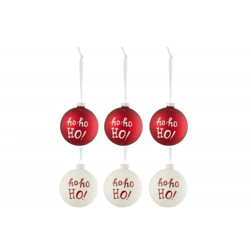 Caja de 6 bolas de navidad de vidrio blanco - rojo 8x8x8 cm