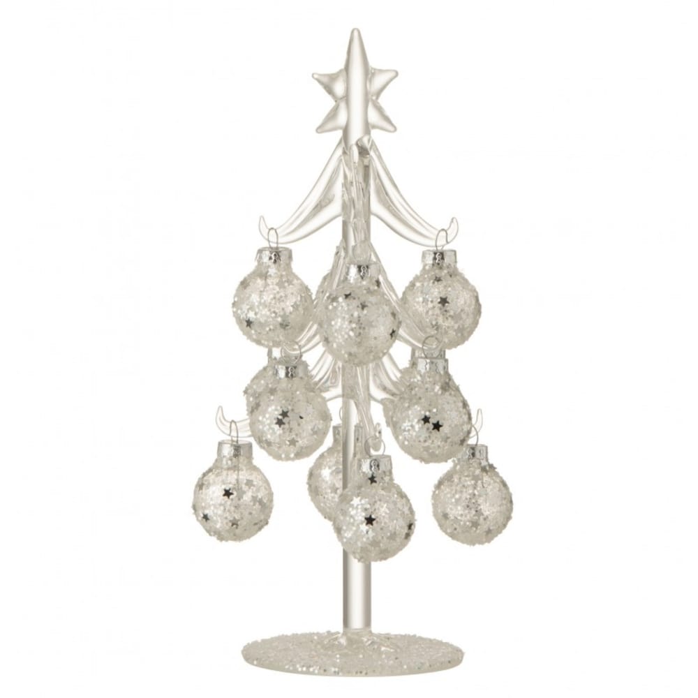 Árbol de navidad decorativo con bolas de vidrio plateado h21cm