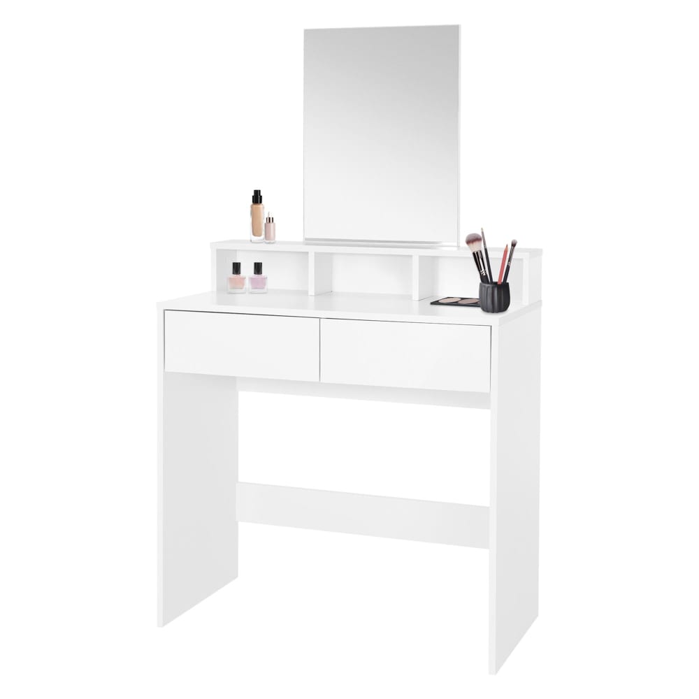 ML-Design Schminktisch 80x40x140 cm Weiß mit Hocker Spiegel 2 Schubladen Modern Weiß Naturfasern