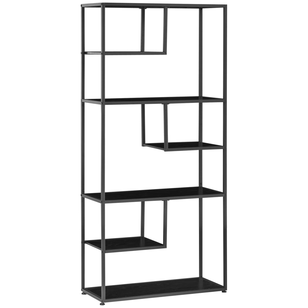 Homcom Industriestil-Bibliothek, 7 Ebenen, Schwarz Schwarz Spanplatte