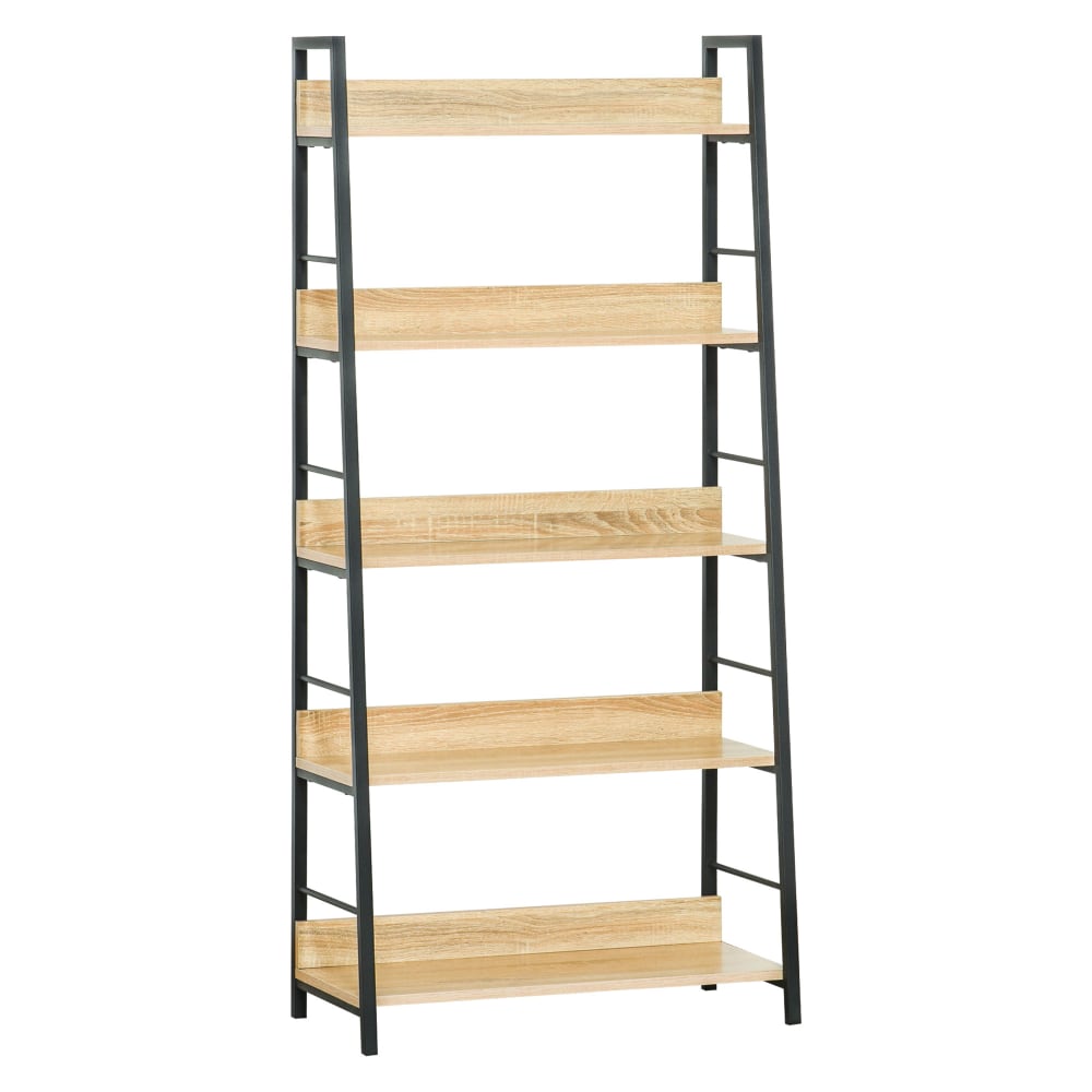 Homcom Industriestil-Bücherregal, 5 Fächer, Eiche hell&schwarz Beige Spanplatte