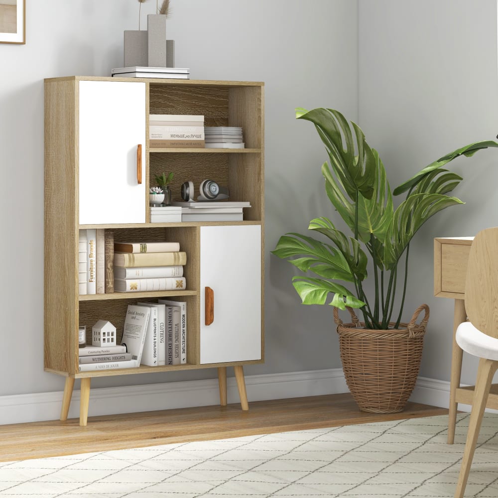 Bibliothèque scandinave 4 niches + 2 placards blanc naturel - Maisons du Monde