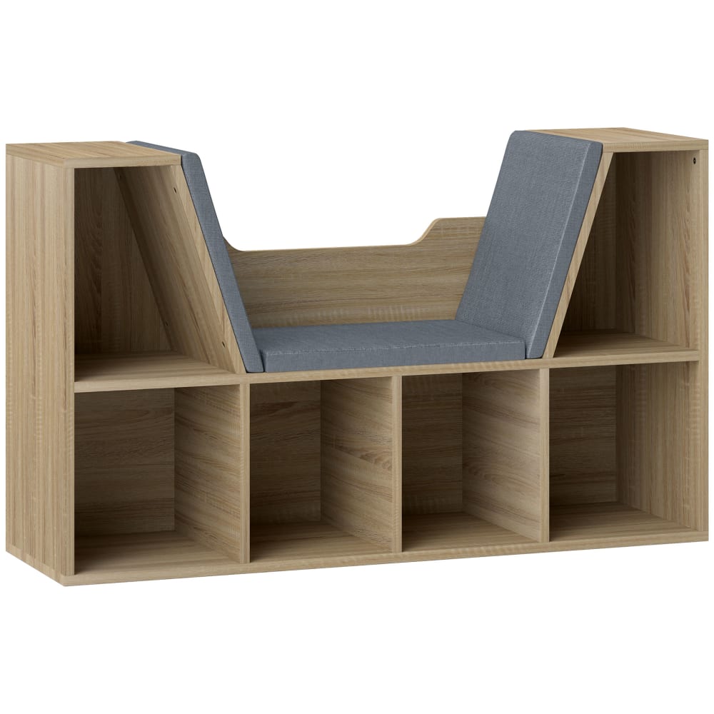 Homcom 2-in-1 Bank-Bibliothek, 6 Fächer & Holzoptik, inkl. Kissen Braun Holz