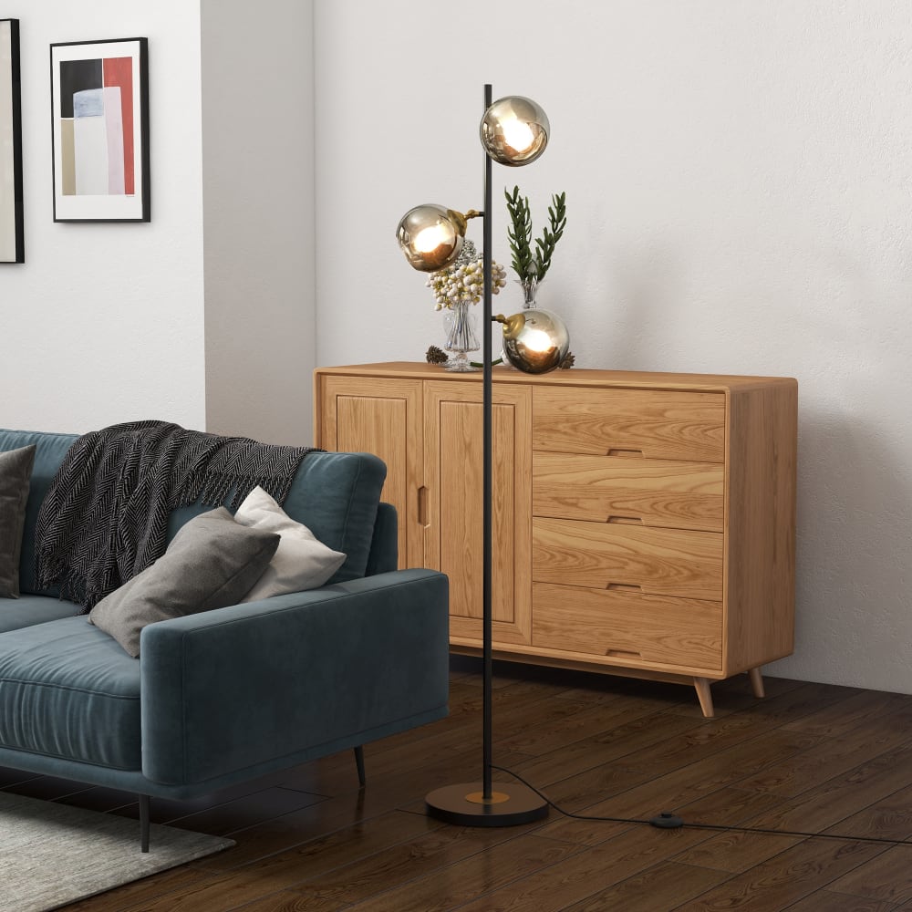 Lampadaire globe néo-rétro 3 ampoules orientables H.162 cm