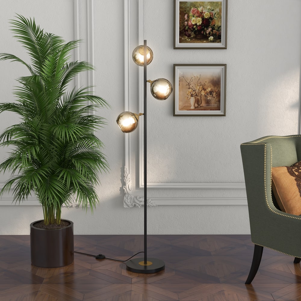 Lampadaire globe néo-rétro 3 ampoules orientables h.162 cm — vue 4
