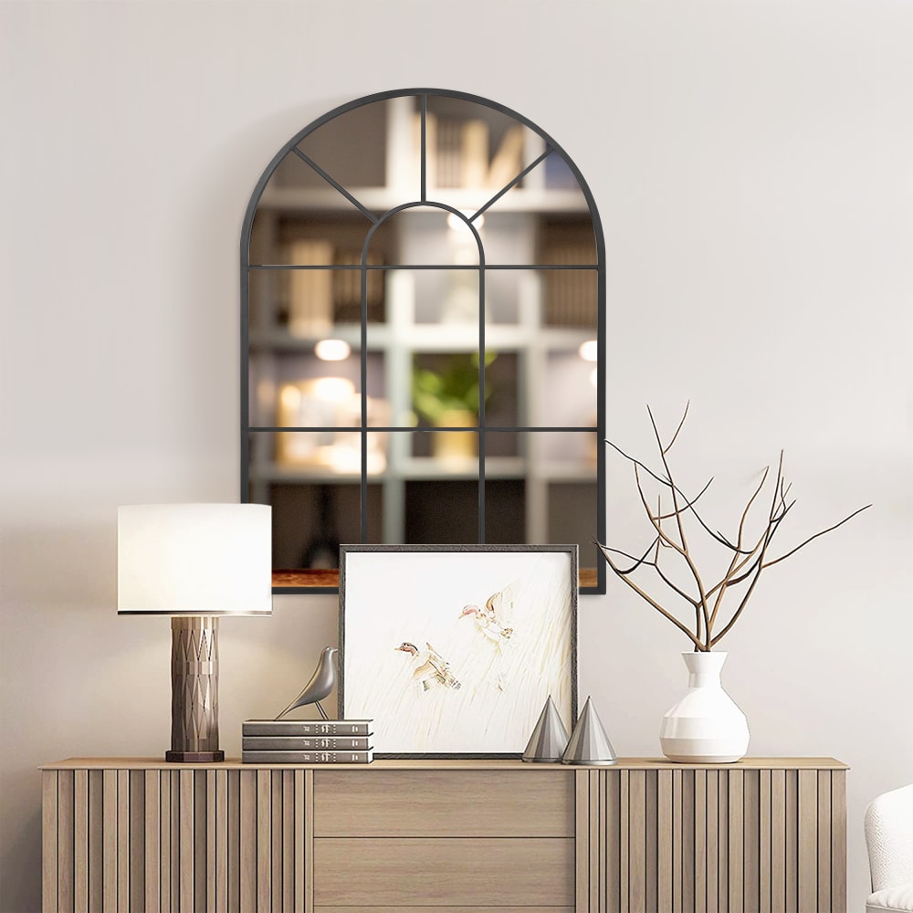 Miroir mural aspect verrière style classique chic métal noir verre — vue 3