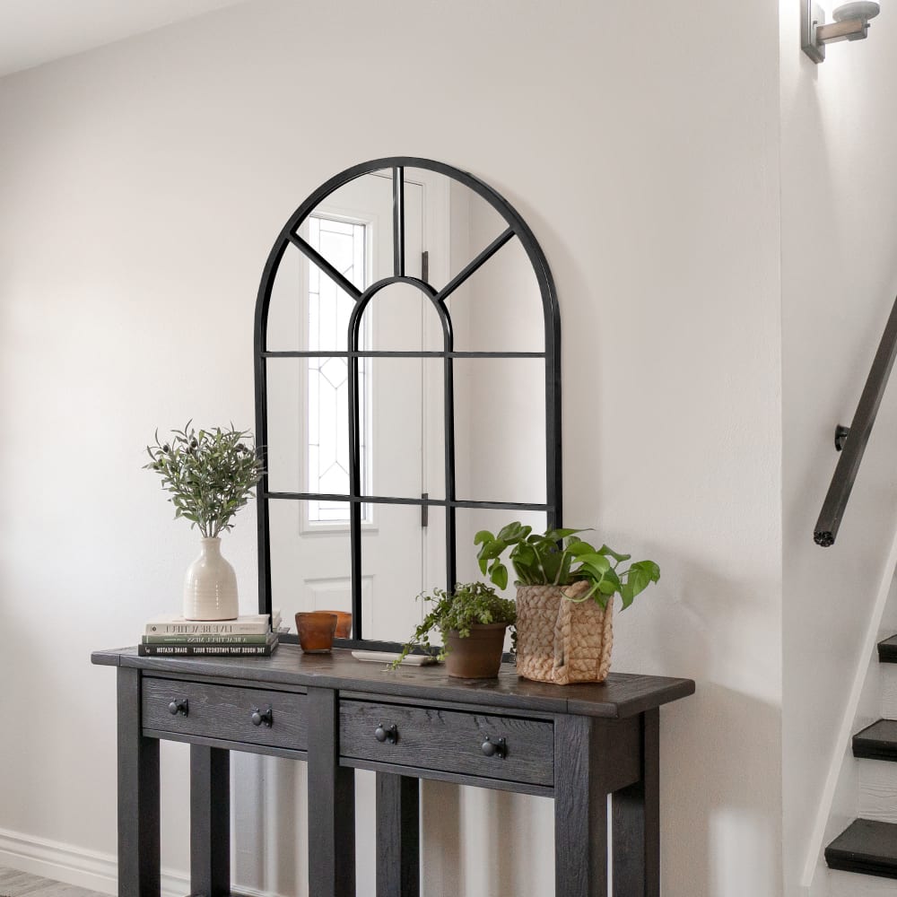 Miroir mural aspect verrière style classique chic métal noir verre — vue 4