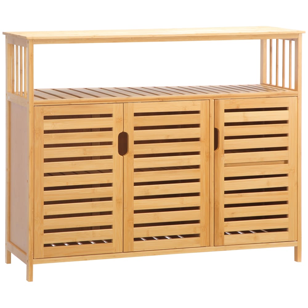 Homcom Bambuslatten-Buffet, 3 Türen & 4 Fächer, Naturstil style modern Braun Bambus