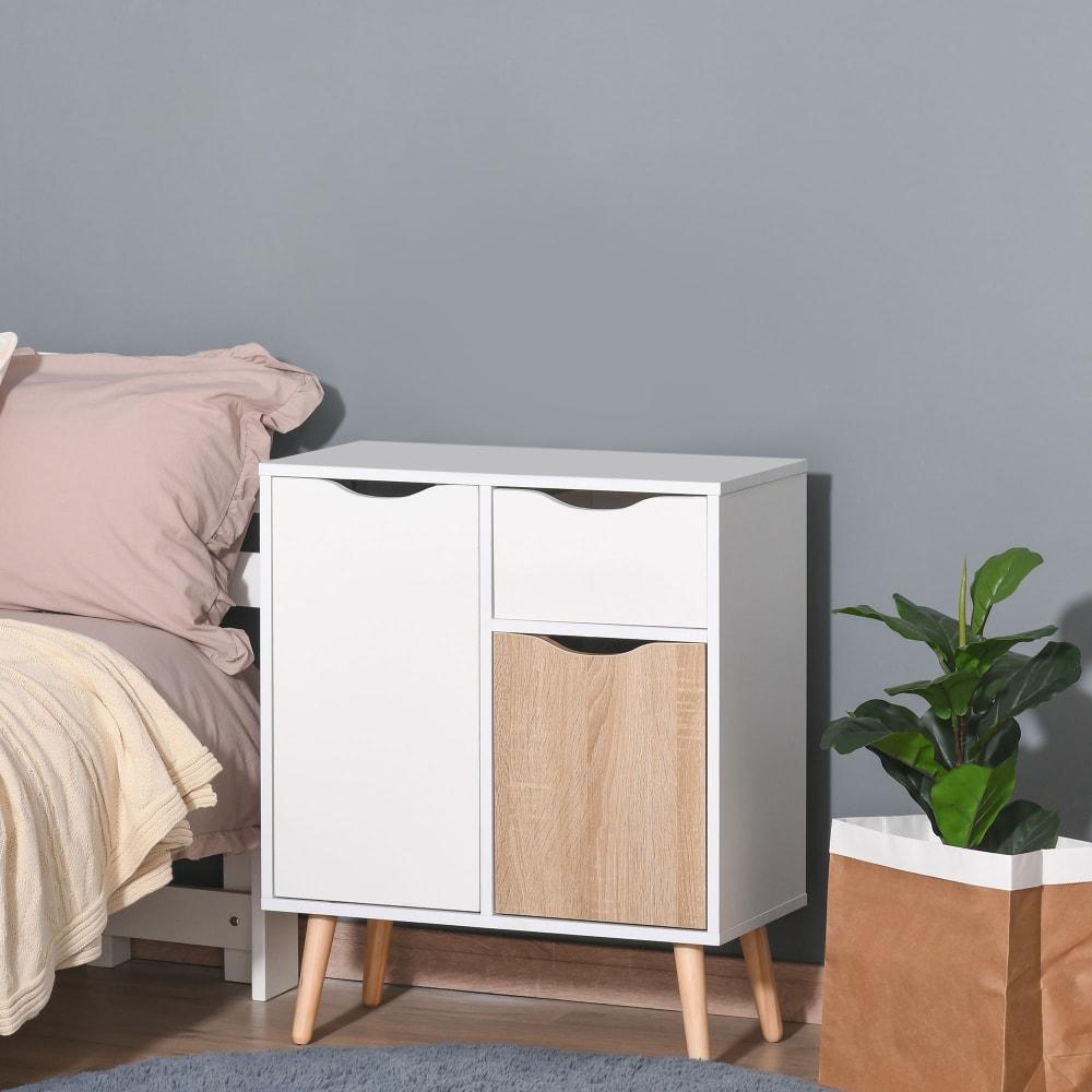 Rangement style scandinave 2 portes tiroir pin blanc effet chêne clair - Maisons du Monde
