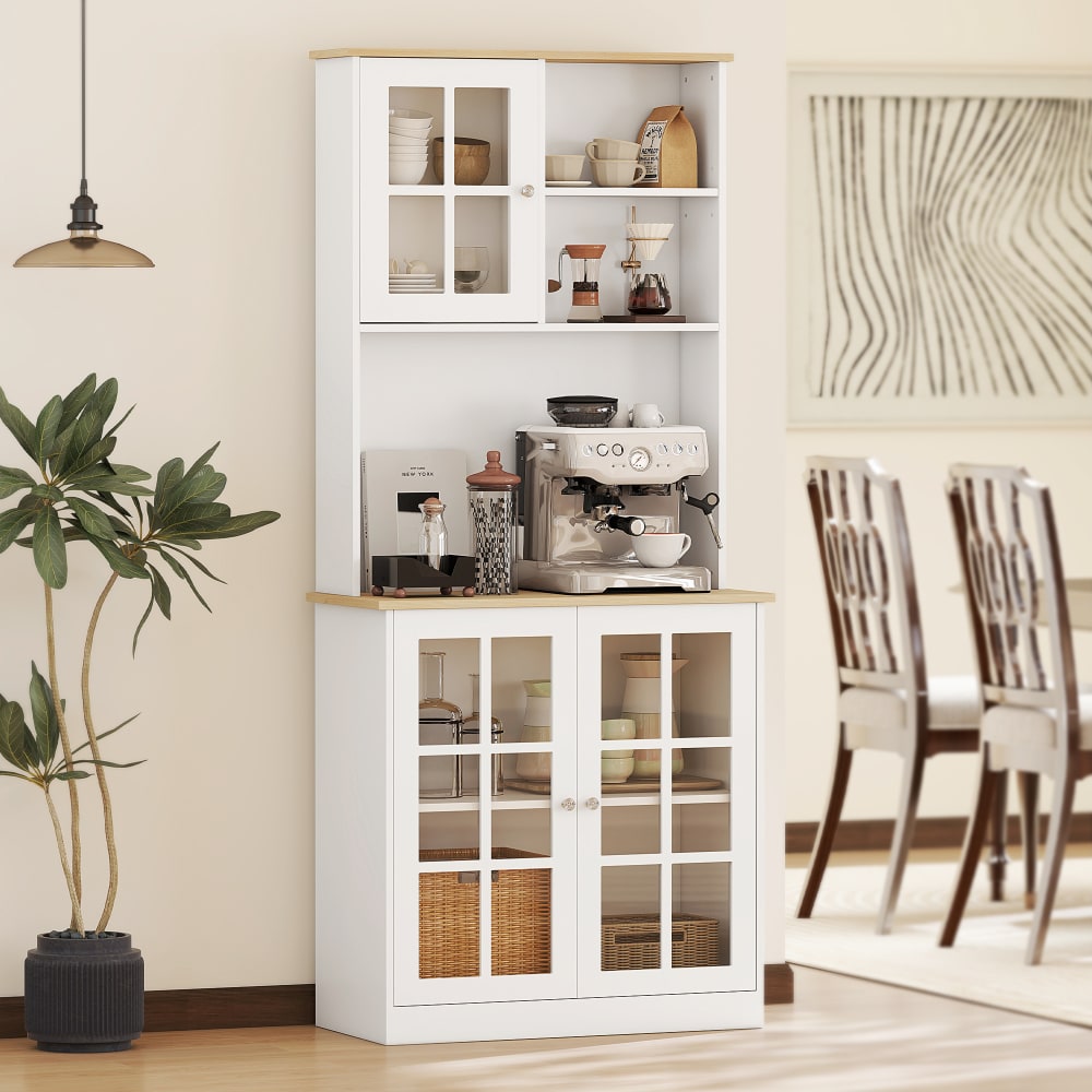 Armoire de cuisine 3 portes vitrine verre 2 niches blanc chêne - Maisons du Monde