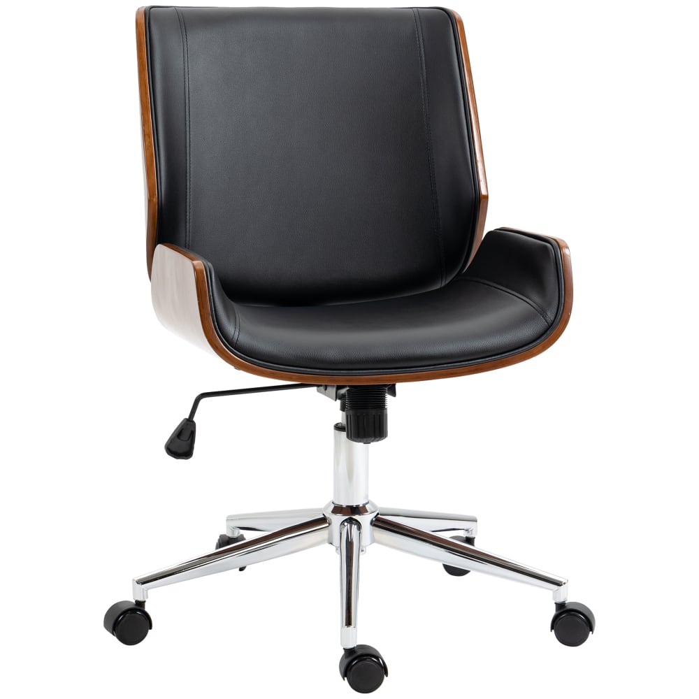Vinsetto Manager-Bürostuhl Vintage, Holz & Chromstahl schwarz - Pvc - Polyvinlychlorid