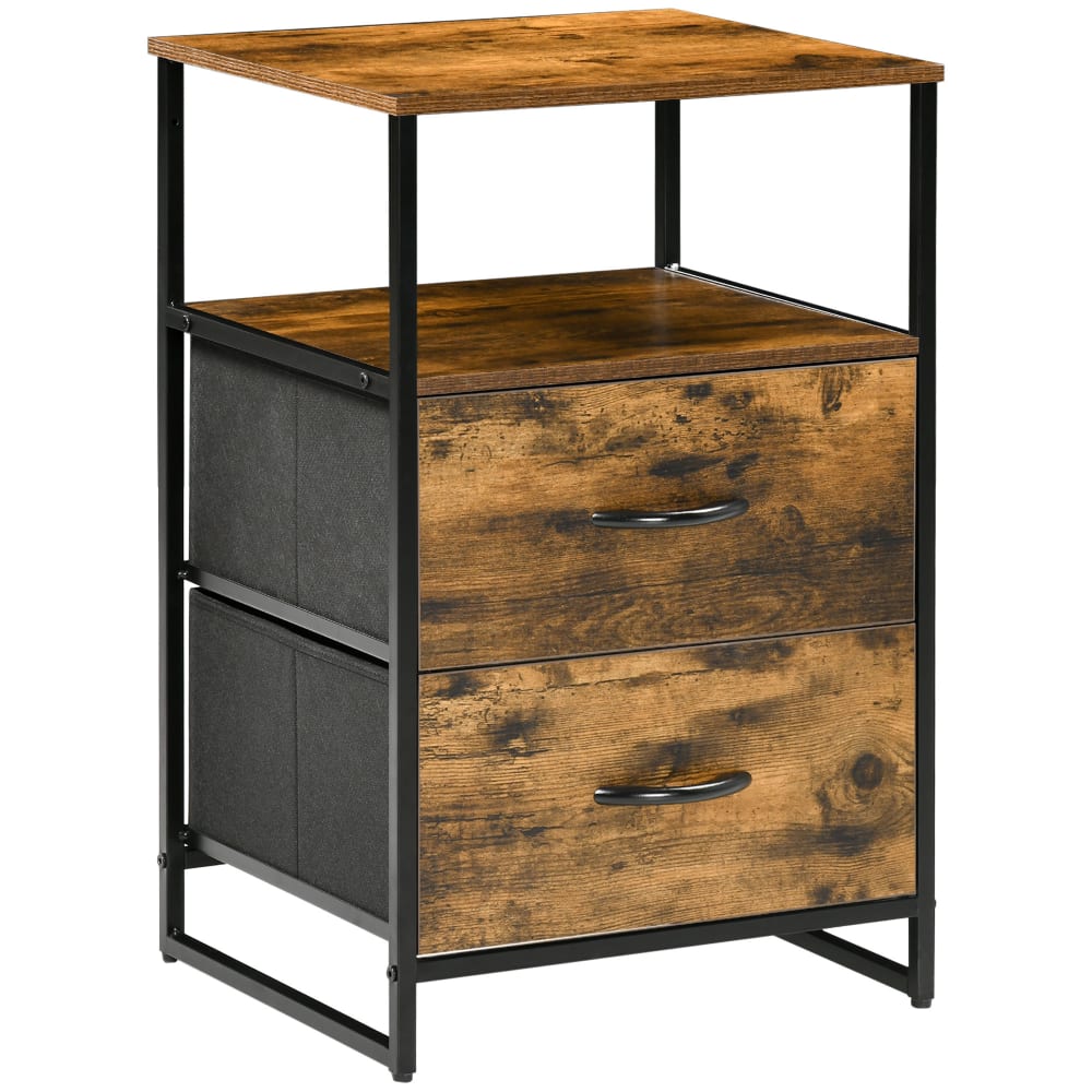 Chiffonnier design industriel 2 tiroirs, niche acier noir aspect bois Chiffonnier design industriel 2 tiroirs, niche acier noir aspect bois