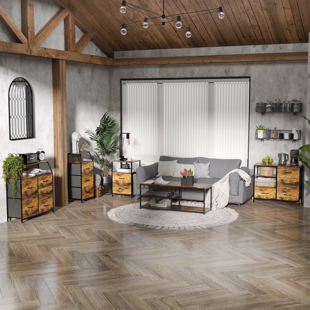 Industriedesign-Kommode, 2 Schubladen, Schwarzholzstahlfach -