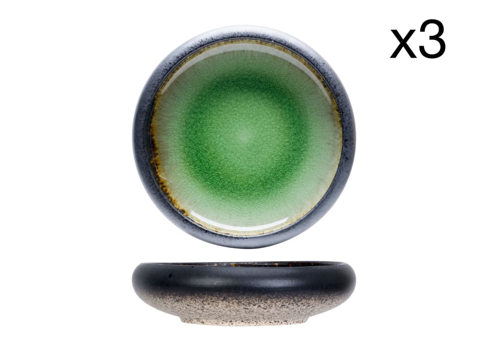 Lot de 3 Assiettes apéritives en Grès, vert, D15,5 cm