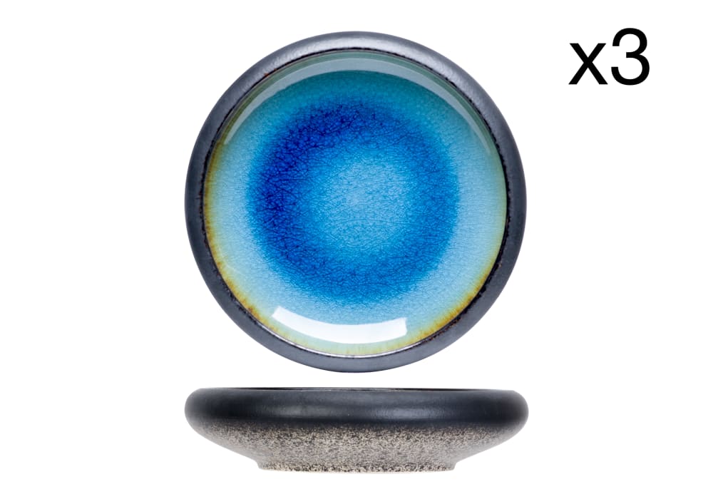 Lot de 3 Assiettes apéritives en Grès, bleu, D15,5 cm