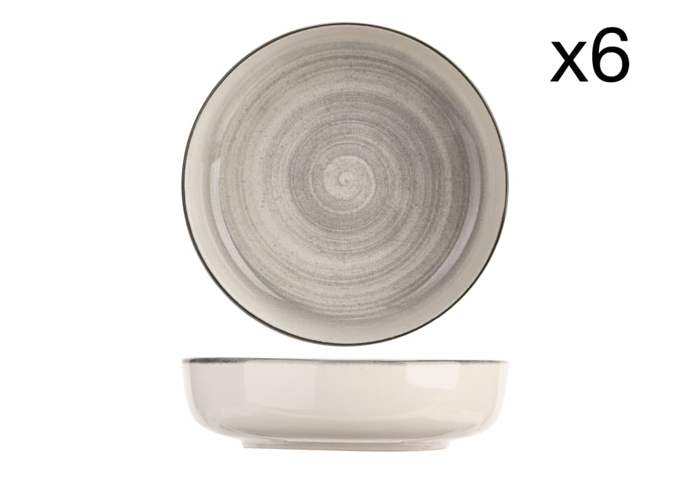 Lot de 6 Assiettes creuses en Grès, gris, D18,5 cm