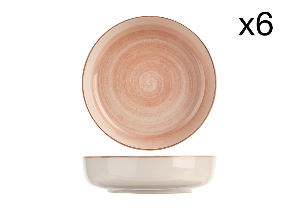 Lot de 6 Assiettes creuses en Grès, rose, D18,5 cm