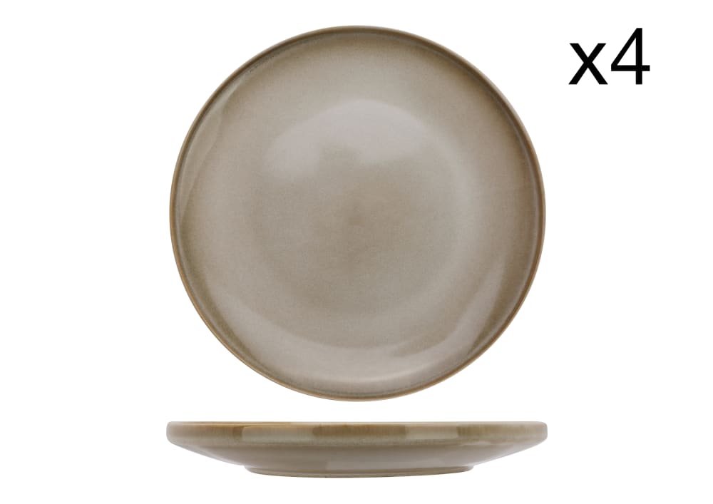 Lot de 4 Assiettes plates en Grès, beige, D27 cm