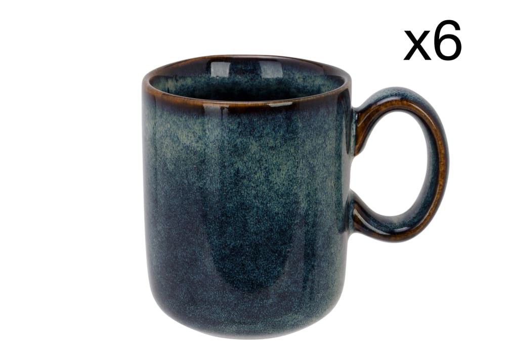 Lot de 6 Tasses en Grès, bleu, 17 cl, D6,5 X H8 cm
