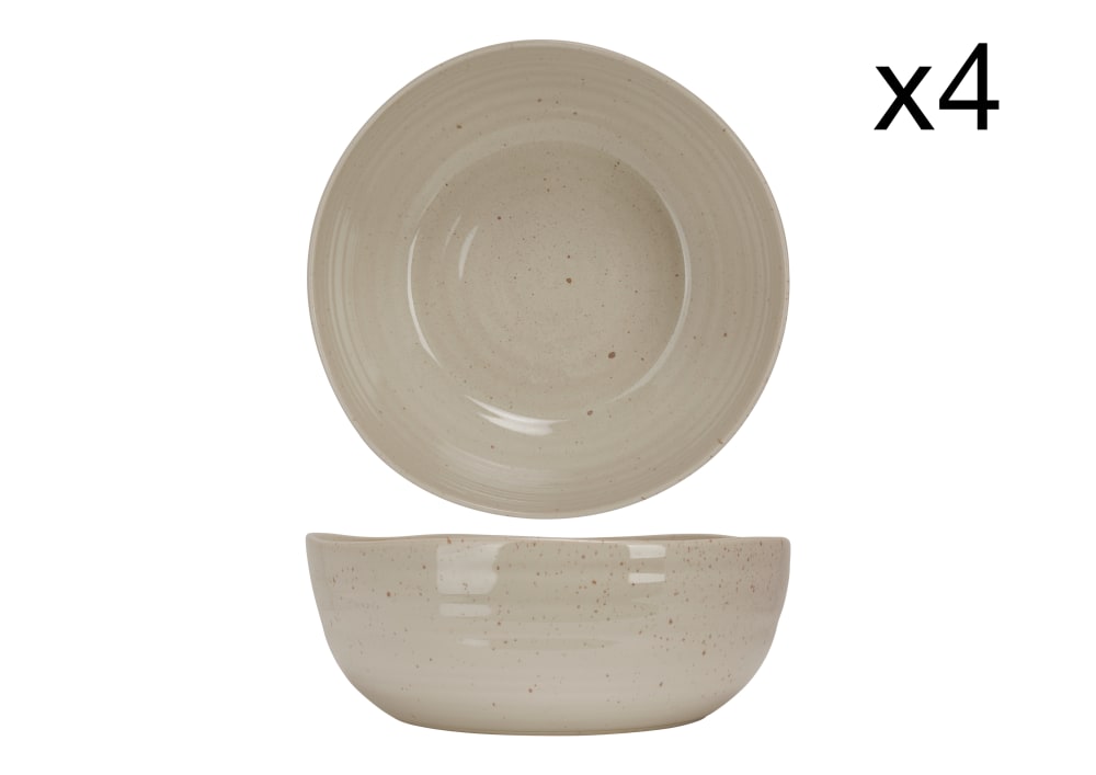 Lot de 4 Bols en faïence, beige, D17 cm