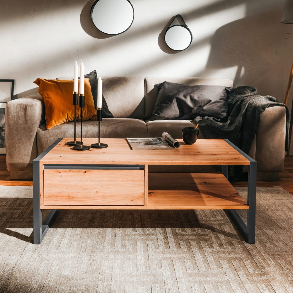 Table basse industrielle avec tiroir