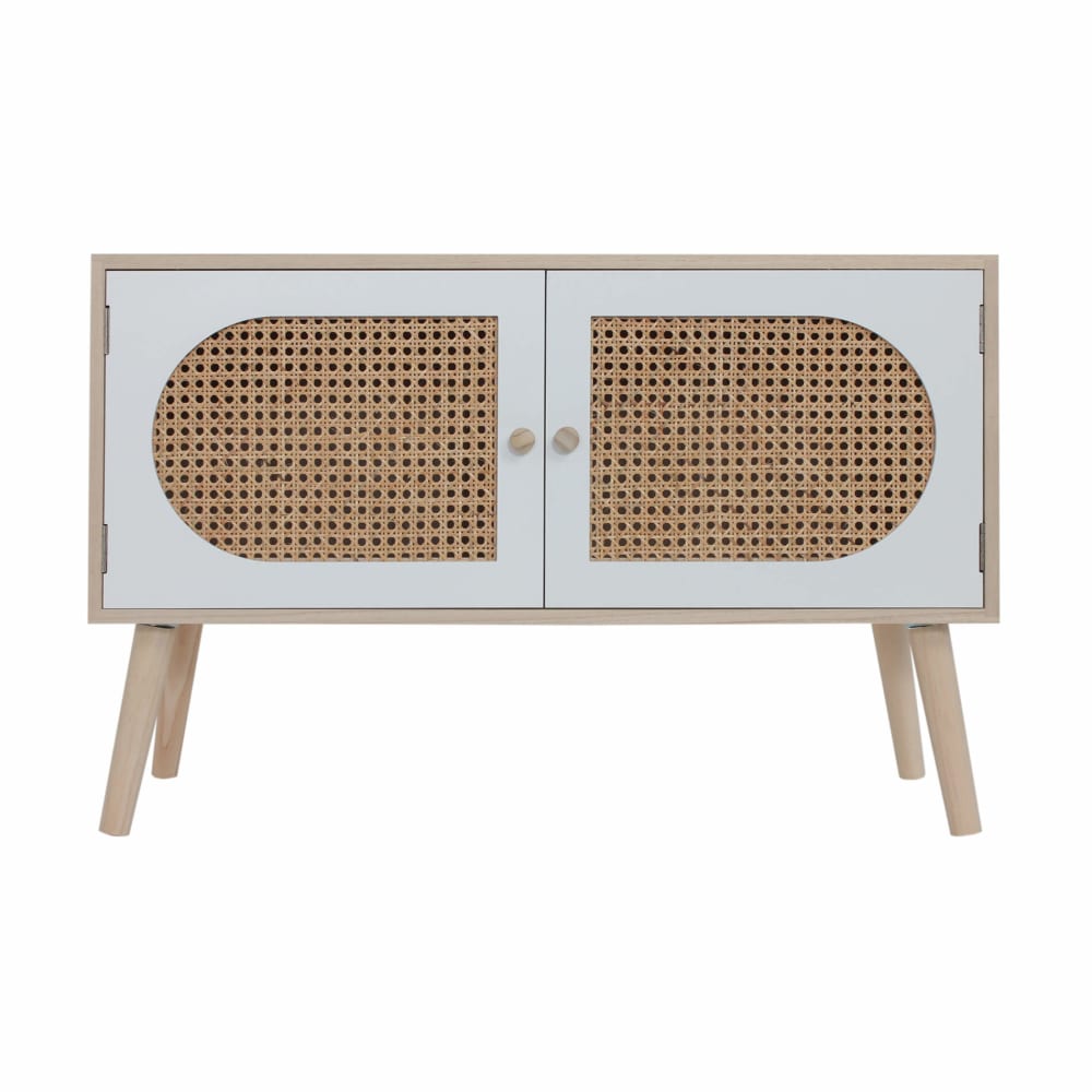 Mobili Rebecca Aufbewahrungsbank mit 2 Türen aus weißem und braunem Holz style exotic - Holz