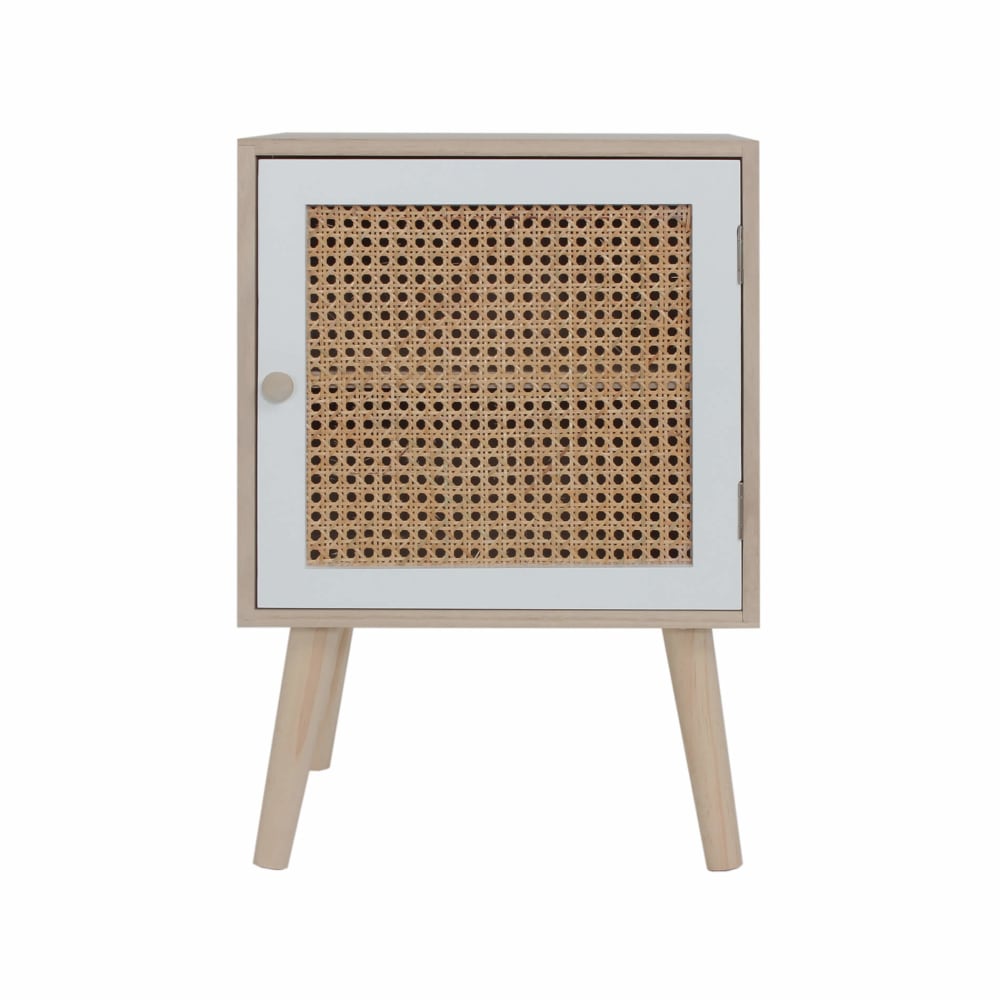 Mobili Rebecca Nachttisch mit 1 Tür aus braunem Holz und Rattan style exotic - Holz