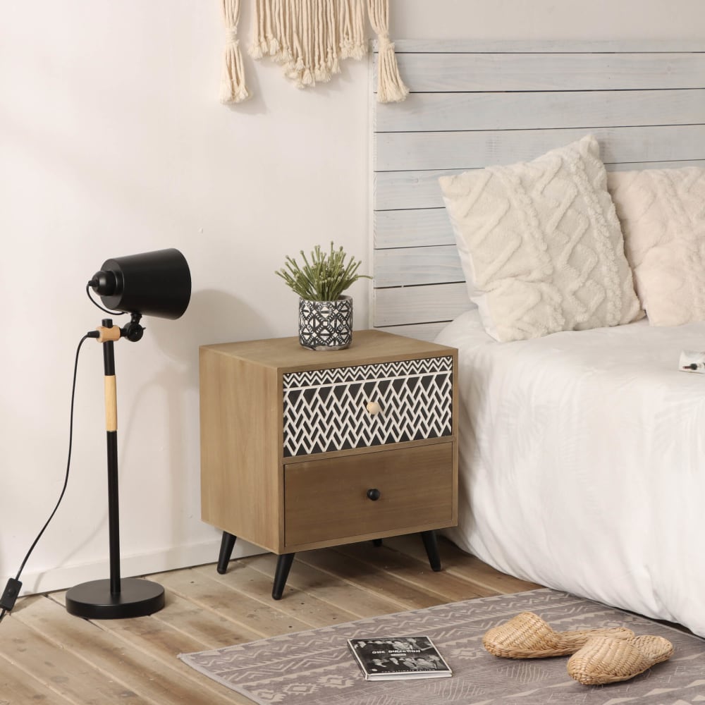 Table de chevet scandinave avec 2 tiroirs en bois marron