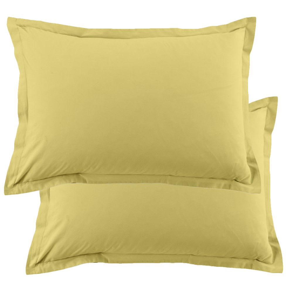 Lot de 2 taies d'oreiller rectangles coton jaune dorées 50x70 cm