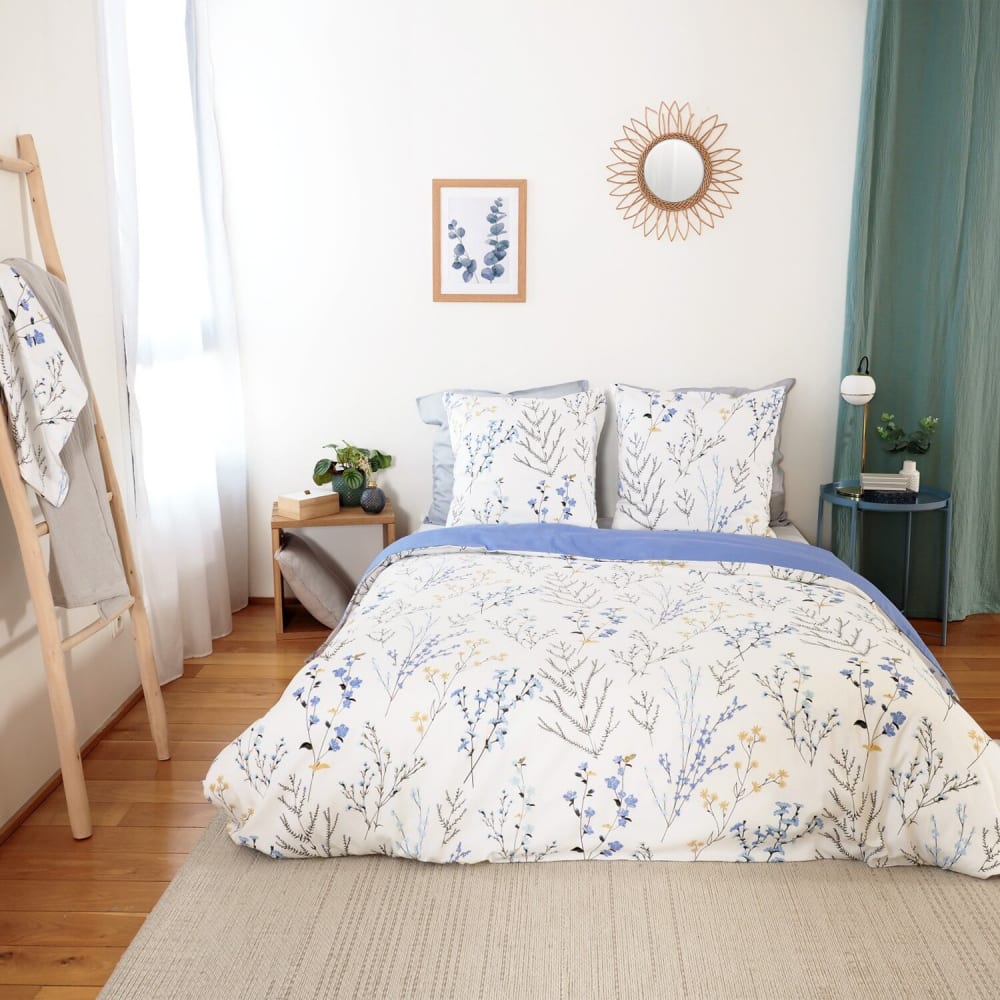 Parure housse de couette satin de coton imprimée + 2 taies 240x220 cm