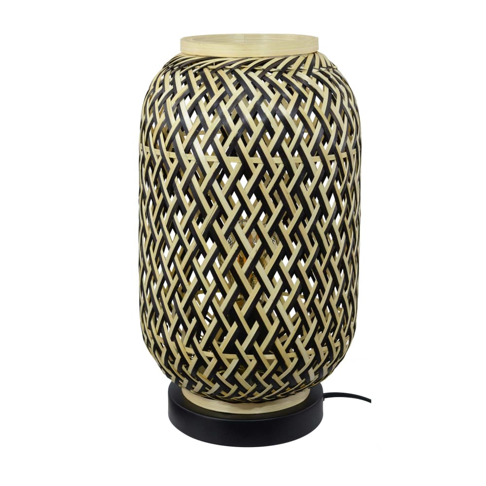 Lampe base métal noir & abat-jour tressé en bambou noir et naturel — vue 4