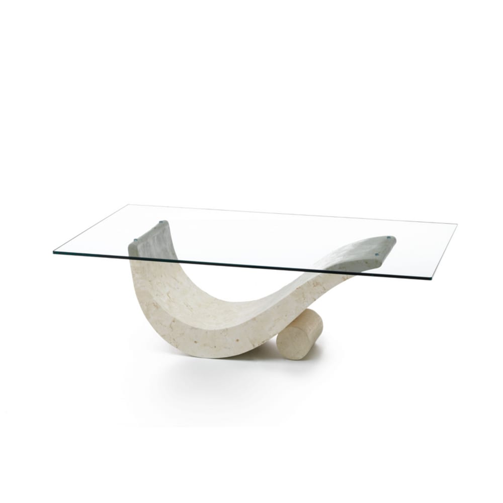 Table basse en pierre avec plateau en verre 120x70 cm 40h