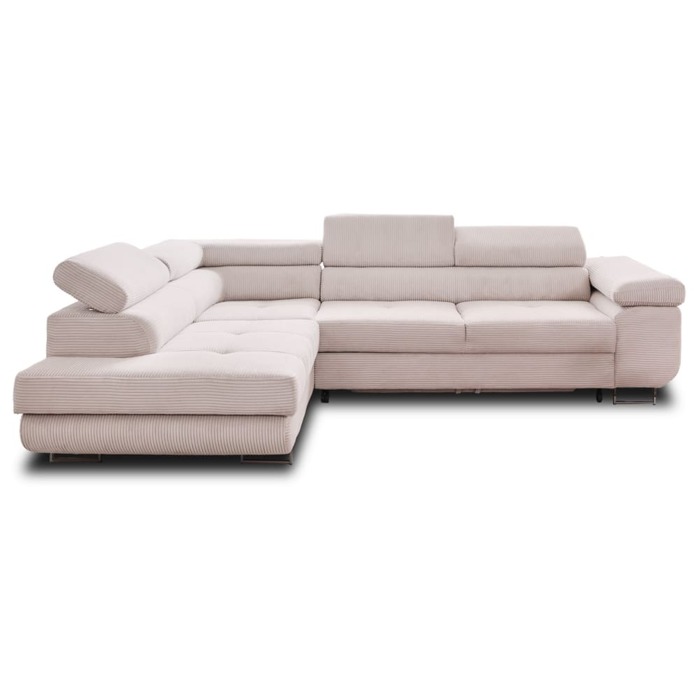 Canapé d'angle convertible 5 places en velours côtelé beige