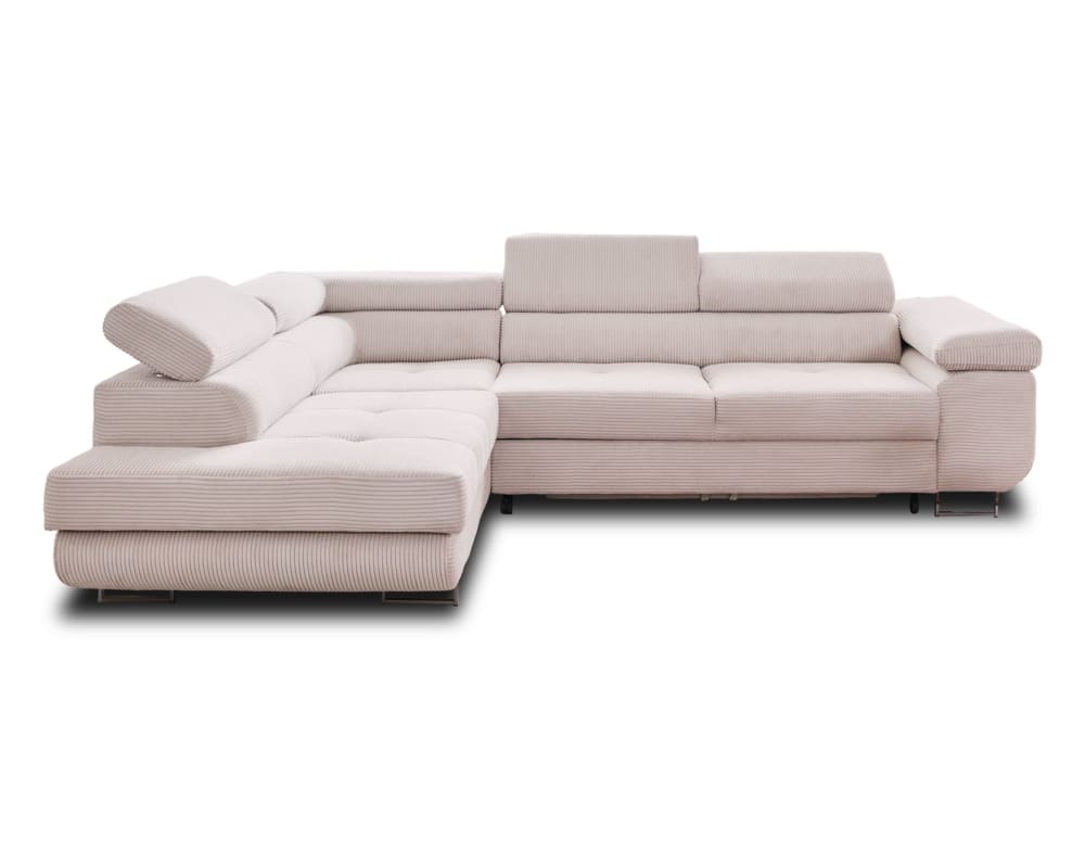 Canapé d'angle convertible 5 places coffre en velours côtelé beige - Maisons du Monde