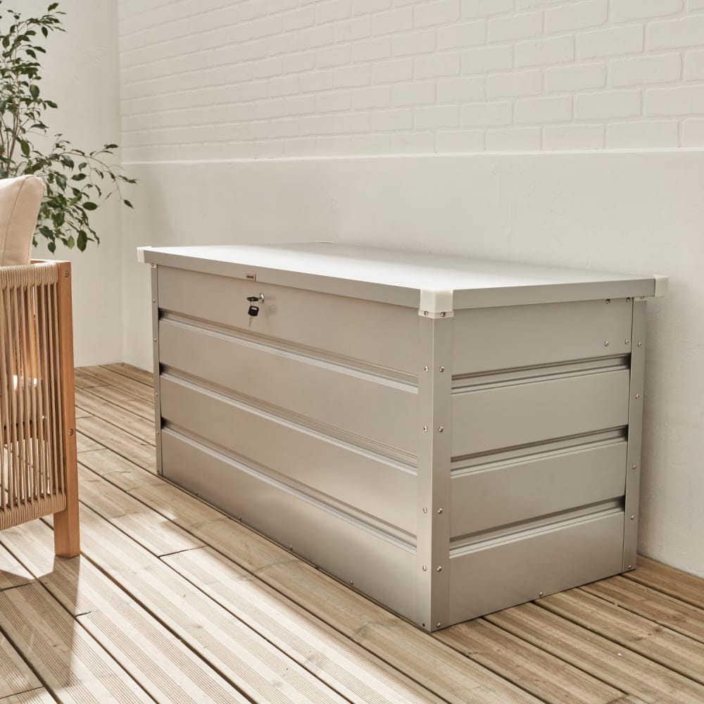 Coffre de jardin métal 385l gris aluminium