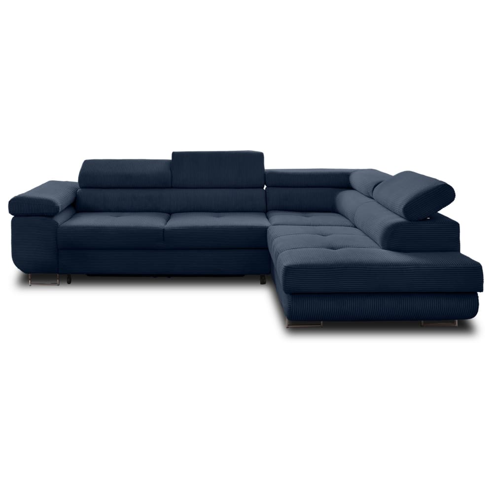 Canapé d'angle convertible 5 places en velours côtelé bleu