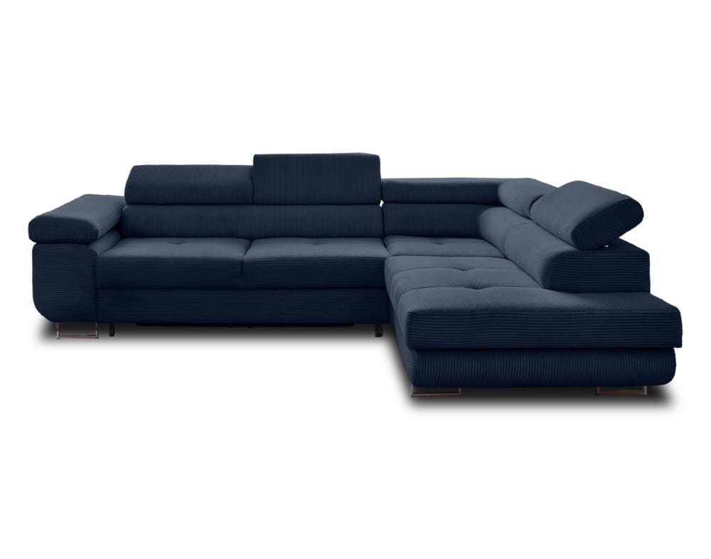 Canapé d'angle convertible 5 places avec coffre en velours côtelé bleu - Maisons du Monde