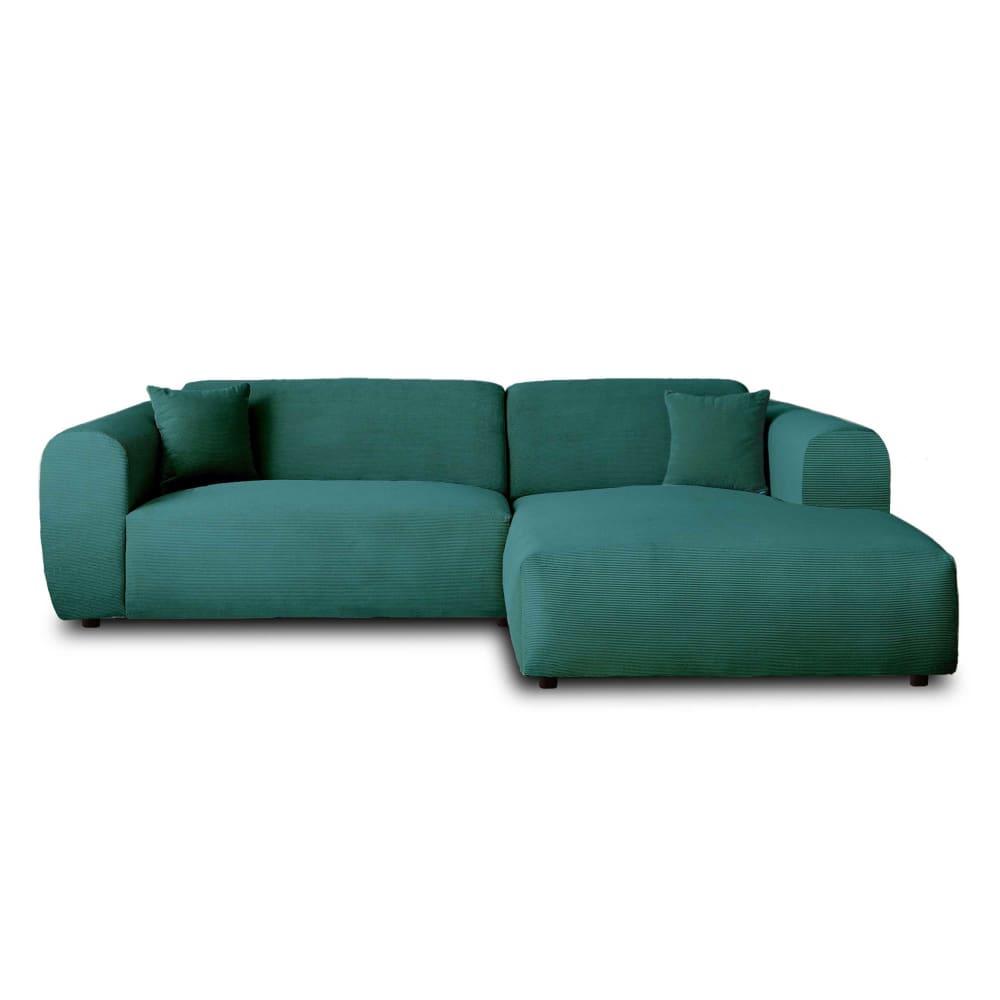 Canapé d'angle droit 4 places en velours côtelé bleu canard