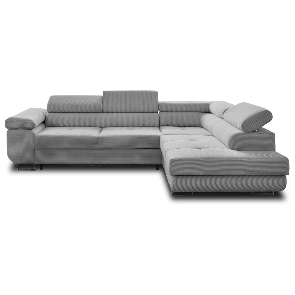 Canapé d'angle droit convertible 5 places en velours côtelé gris clair