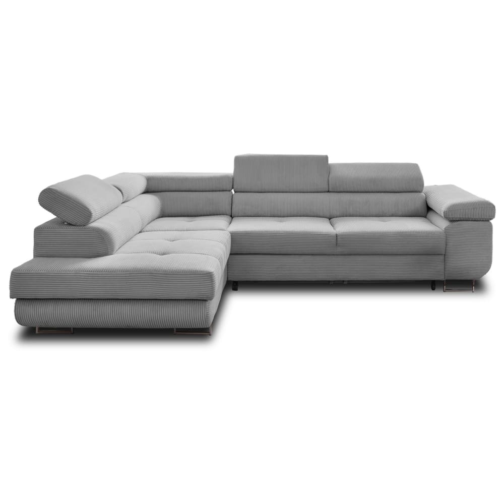 Canapé d'angle gauche convertible 5 places en velours côtelé gris