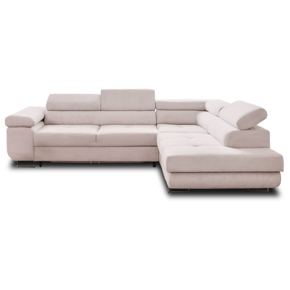 Canapé d'angle droit convertible 5 places en velours côtelé beige