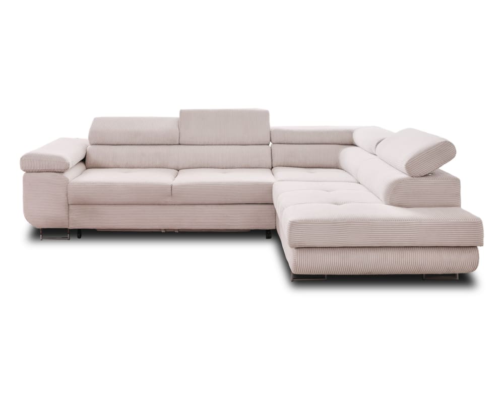 Canapé d'angle droit convertible 5 places en velours côtelé beige - Maisons du Monde
