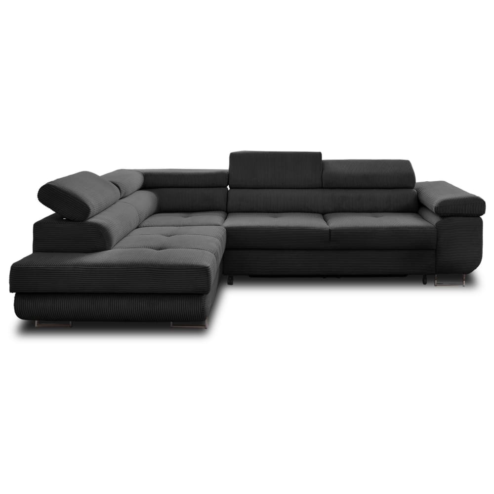 Canapé d'angle gauche convertible 5 places en velours côtelé gris