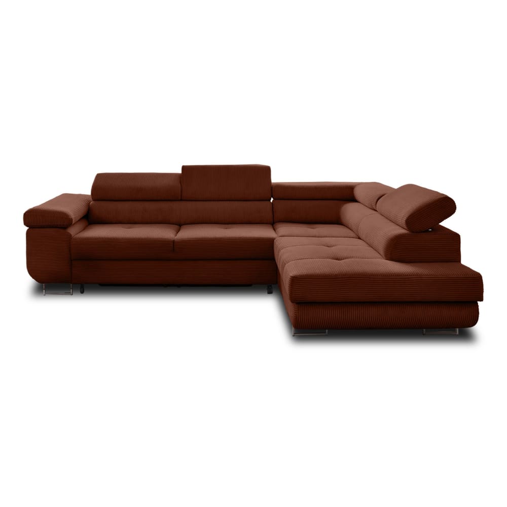 Canapé d'angle droit convertible 5 places en velours côtelé terracotta