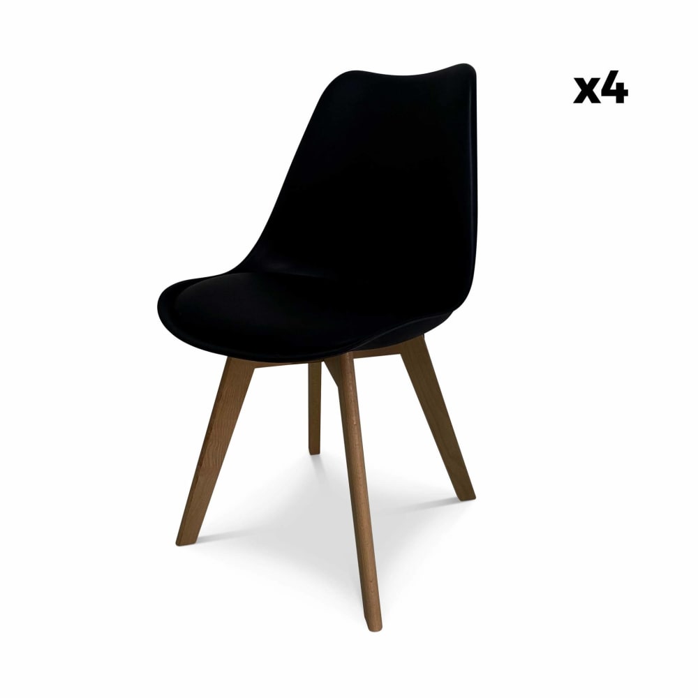 silla escandinava con patas de madera de haya set de 4 negro